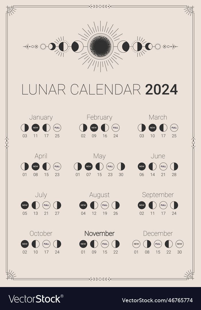 a calendar with the sun and moon on it for lunars in black and white