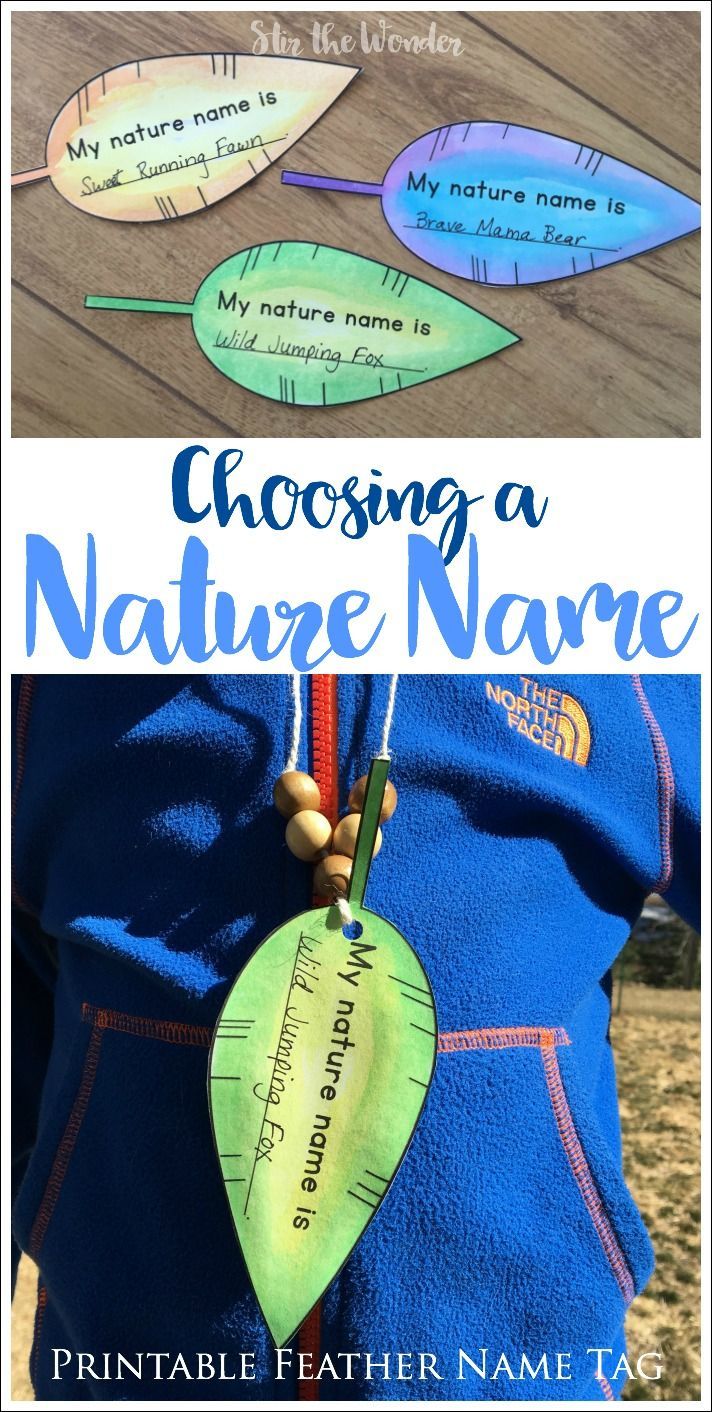 a child's hand holding a paper leaf with the words choosing a nature name on it