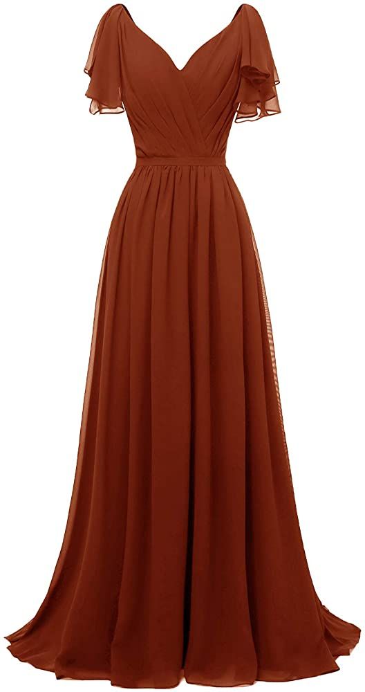 Amazon.com: Yexinbridal Ruffle Sleeves Bridesmaid Dress V-Neck Chiffon Long Formal Wedding Evening Gowns Burnt Orange 6 : Clothing, Shoes & Jewelry Burnt Orange Bridesmaid Dresses, Wedding Evening Gown, Orange Bridesmaid Dresses, Bridesmaid Dresses With Sleeves, فستان سهرة, Grad Dresses, Gowns With Sleeves, Bridesmaid Gown, Long Bridesmaid Dresses