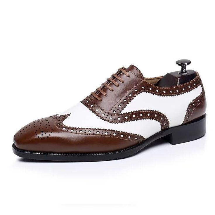 #Color_Brown Wedding Lace-up Shoes With Brogue Detailing And Round Toe, Elegant White Wingtip Lace-up Shoes, White Pointed Toe Oxfords For Business, Formal White Pointed Toe Oxfords, White Pointed Toe Oxfords For Formal Occasions, Wedding Lace-up Shoes With Brogue Detailing, Classic Lace-up Dress Shoes For Wedding, White Pointed Toe Lace-up Shoes For Formal Occasions, Oxford Lace-up Wedding Dress Shoes