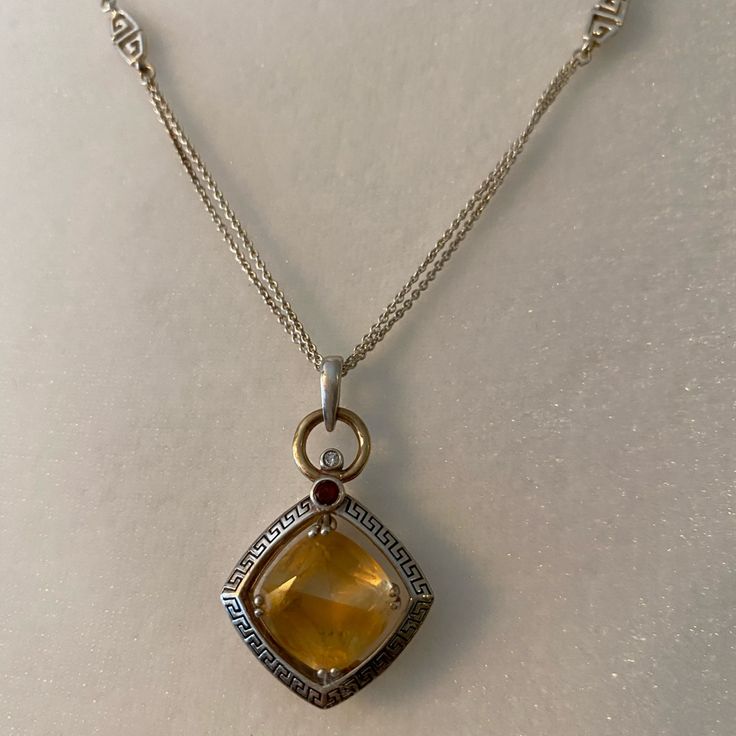 Sterling Silver Citrine Necklace 18 Inches Never Worn Yellow Jewelry With Gemstone Accents For Formal Occasions, Formal Yellow Jewelry With Gemstone Accents, Amber Citrine Necklace With Gemstone Accents, Elegant Yellow Citrine Jewelry, Formal Amber Citrine Necklace, Yellow Pendant Jewelry For Formal Occasions, Yellow Pendant Jewelry For Formal Events, Elegant Yellow Pendant Jewelry, Formal Orange Citrine Necklace