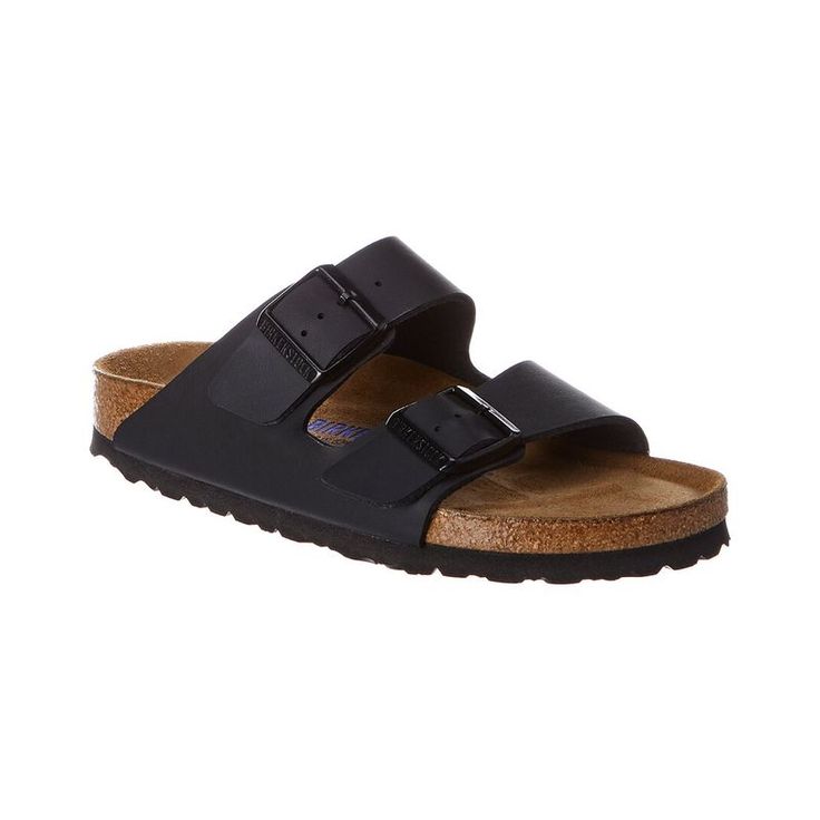 Color/Material: Black Faux Leather Adjustable Ankle Strap With Buckle Closure Original Birkenstock Suede-Lined Natural Cork Footbed That Molds And Shapes To Your Foot, Featuring Pronounced Arch Support, Deep Heel Cup, And Roomy Toe Box. Man-Made Sole Made In Germany Black Flat Slides With Cork-bed Midsoles, Classic Black Footbed Sandals With Round Toe, Classic Black Footbed Sandals For Beach, Black Leather Footbed Sandals For Spring, Classic Black Footbed Sandals With Leather Footbed, Black Flat Footbed Sandals With Cork-bed Midsoles, Black Footbed Sandals With Rubber Sole For Spring, Birkenstock Arizona Black, Birkenstock Suede