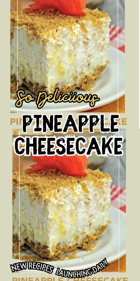 there are two pieces of pineapple cheesecake on the plate