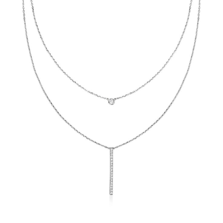 Ross-Simons - .20ct t. w. Diamond Linear Layered Necklace in Silver. 16". RS Pure. Modern designs that complete your outfit and complement your personality. Crafted in sterling silver, this luxe layered necklace is perfect for any true minimalist. Our dainty design features .20 ct. t. w. round brilliant-cut diamonds in a single bezel and sleek linear bar stationed on simple cable chains. Includes a 2" extender for your ideal fit and placement. Lobster clasp, diamond linear layered necklace. Diam Diamond Birthstone, Diamond Jewelry Necklace, Fine Jewelery, Timeless Jewelry, Layered Necklace, Fine Jewellery Necklace, Round Brilliant Cut Diamond, Brilliant Cut Diamond, Layered Necklaces