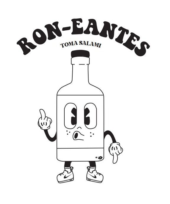 a bottle that has been drawn in black and white with the words ron - fantes on