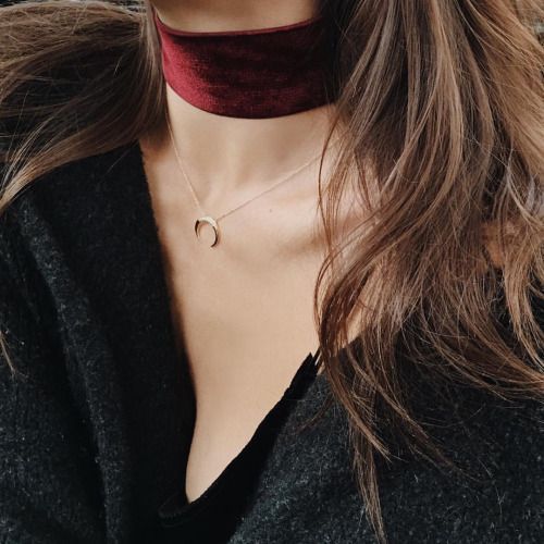 Layered chokers. Ice Chain, Chanel Iman, Philip Lim, Velvet Choker, Gold Style, Mixtape, Crescent, Red Velvet, Color Splash