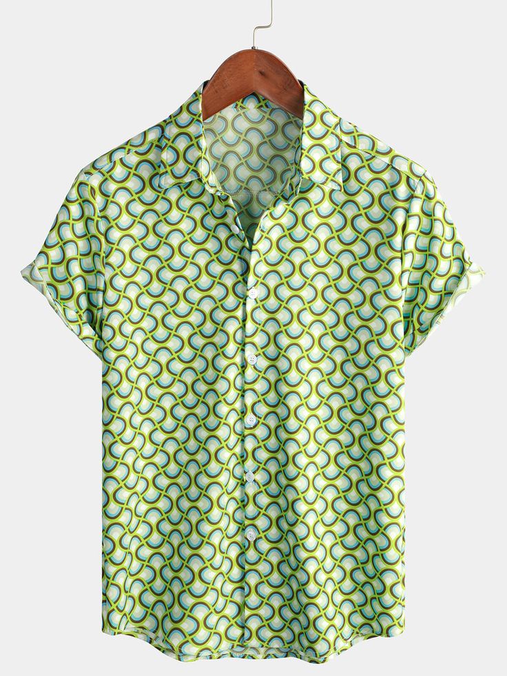 Men's Green Cool Summer Beach Short Sleeve Shirt Victorian Party, Summer Beach Shorts, Costume Parties, Novelty Shirts, Sun Beach, Cool Summer, Retro Shirts, Mens Green, Beach Shorts