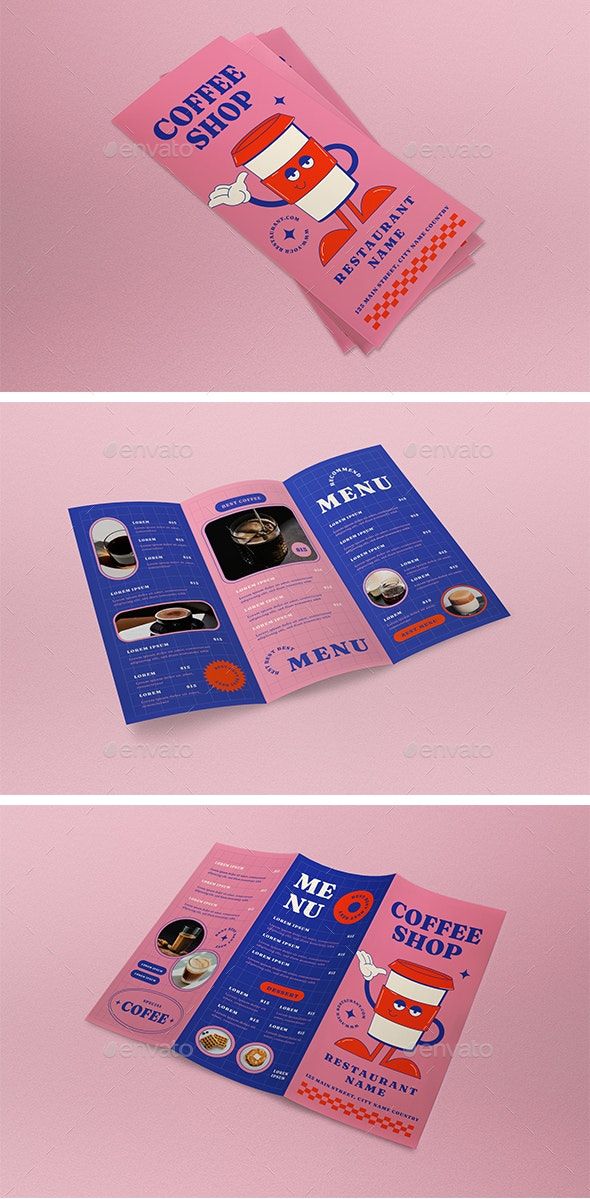 three fold brochure mockup with pink and blue colors