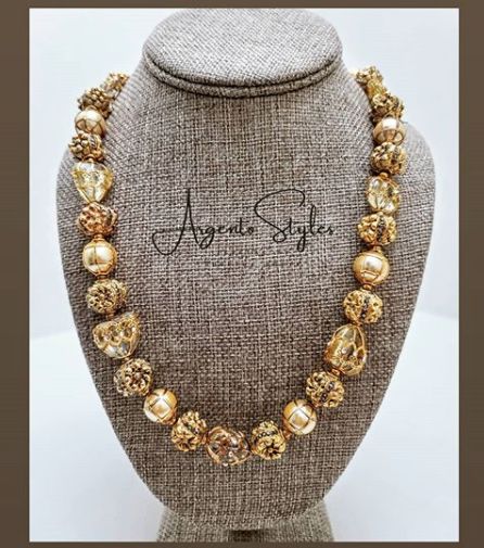 Handmade Material: 24kt Gold Foil, Lac Natural Beads and Pearls Length: 18"-20" adjustable Adjustable Gold Necklace With Large Beads, Gold Pearl Necklace With Polished Beads For Party, Yellow Gold Beaded Necklace For Wedding, Wedding Yellow Gold Beaded Necklaces, Adjustable Gold Beaded Necklace With Large Beads, Adjustable Gold Beaded Necklaces With Large Beads, Artisan Gold Jewelry With Faceted Beads, Artisan Gold Necklace With Polished Beads, Hand-strung Gold Jewelry For Party