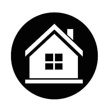 a black and white image of a house in a circle with the word home on it