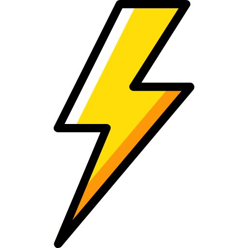 a yellow and black lightning bolt on a white background