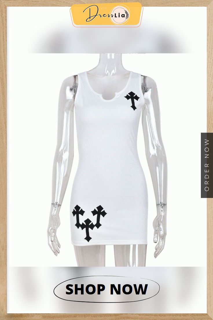 Cross Printed White Mini Dress for Women Sleeveless V-neck Basic Tank Dress Y2k Streetwear Outfits Party Bodycon Dresses Spring V-neck Tank Top For Club, Y2k Summer Bodycon Dress, Y2k Sleeveless Mini Dress For Club, Y2k Sleeveless Club Mini Dress, Y2k Sleeveless Mini Dress For Night Out, Y2k Style Sleeveless Bodycon Dress, Y2k Style Sleeveless Mini Dress For Night Out, White Bodycon Tank Top, White V-neck Mini Dress For Club