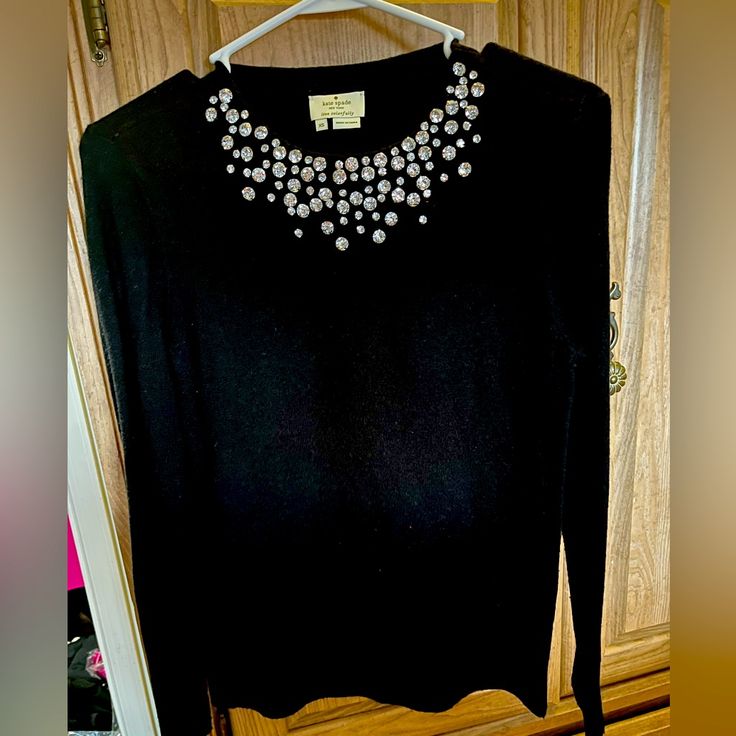 Nwot Kate Spade Embellished Black Sweater. Very Classy And Better In Person. Elegant Winter Tops With Rhinestones, Elegant Rhinestone Tops For Winter, Elegant Rhinestone Tops, Sweater Diy, Classy And Elegant, Elegant Color, Black Sweater, Black Sweaters, Kate Spade