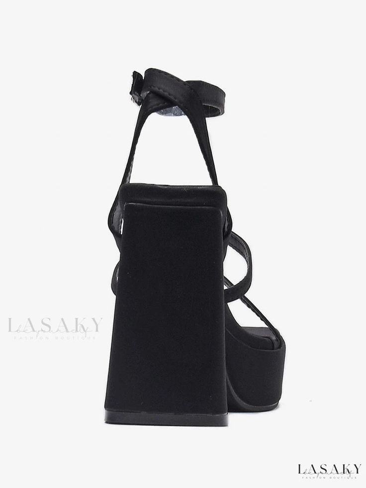 Lasaky - Ladies Square Toe Chunky Heel Sandals: Elegant Polyester Heel Sandals for Women Party Block Heel Wedge Sandals With Chunky Platform, Block Heel Wedge Sandals With Buckle Closure For Party, Party Wedge Sandals With Chunky Platform And Block Heel, Party Wedge Sandals With Block Heel And Buckle Closure, Party Wedge Sandals With Chunky Block Heel, Trendy Adjustable Wedge Sandals For Party, Adjustable Wedge Heels For Party, Adjustable Round Toe Wedge Sandals For Party, Party Chunky Platform Wedge Sandals With Ankle Strap