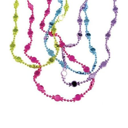 Feed the need for serious bling with these wrapped candy bead necklaces. Pass them out as party favors at your candy buffet or use them to add color to your decorative tableware. These beads have bright metallic colors that will be festive for any occasion! Features Made of plasticSpecifications Height: 1.5 in. Width: 5 in. Length: 5 in. Color: Assorted colors Size: 32 in. Candy beads: 3/4 in. Ages: 3 years plus Weight: 0.37 lbs - SKU: USTCYC181179 Color: Multicolor.  Gender: female.  Age Group: Candy Beads, Wrapped Candy, Candy Theme, Candy Buffet, Beaded Necklaces, Metallic Colors, Infinity Bracelet, Gift Baskets, Party Favors