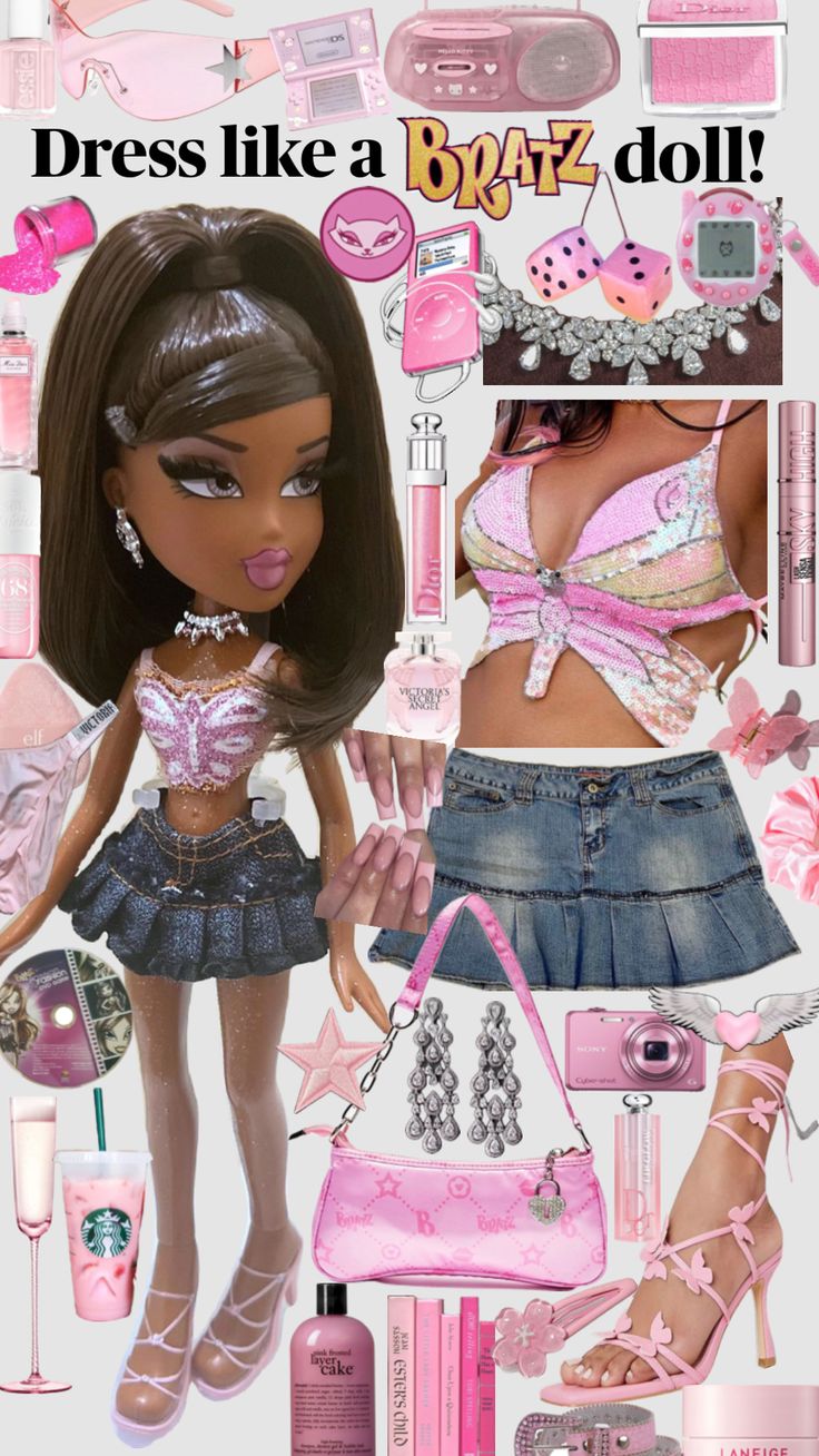 Dress like a bratz doll 🩷 #bratz #bratzdoll #y2kfashion #fashion #fashioninspo #2000s #style #styleinspo #y2kaesthetic #y2koutfit Bratz Aesthetic Outfit, Y2k Fashion Aesthetic, Bratz Doll Outfits, Y2k Bratz, Outfits 2000s, Fest Outfits, Bratz Inspired Outfits, Fashion Layout, 2000s Style