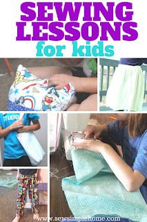 the cover of sewing lessons for kids with pictures of children's clothing and accessories