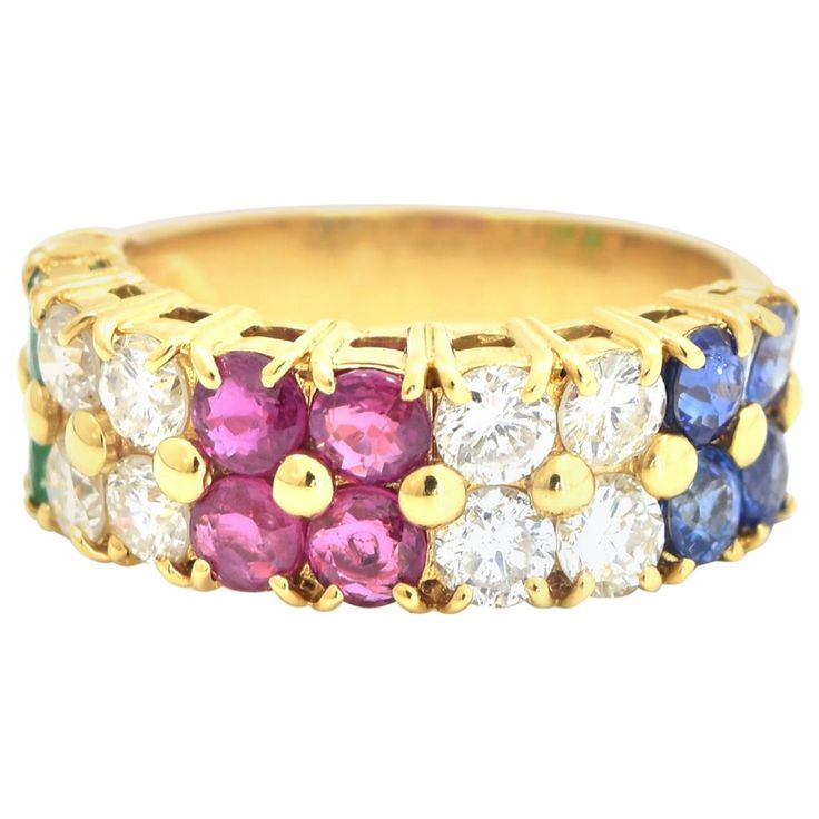 Style: Fashion Ring Metal Type: Yellow Gold Metal Purity: 18k Stones: Four stones – sapphire, rubies, emeralds, and 8 stone diamonds 1.25 CTW Ring Size: 7 Total Item Weight (grams): 5.7 grams ​Includes: Brilliance Jewels 2 Year Warranty Brilliance Jewels Packaging Multicolor Sapphire Multi-stone Ring, Multicolor Multi-stone Sapphire Ring, Luxury Multicolor Multi-stone Sapphire Ring, Multicolor Diamond Gemstones With Accents, Luxury Multicolor Ruby Ring, Formal Multicolor Diamond Gemstones, Multicolor Sapphire Ring With Diamond Accents, Multicolor Sapphire Ring With Prong Setting, Multicolor Brilliant Cut Sapphire Ring For Formal Occasions