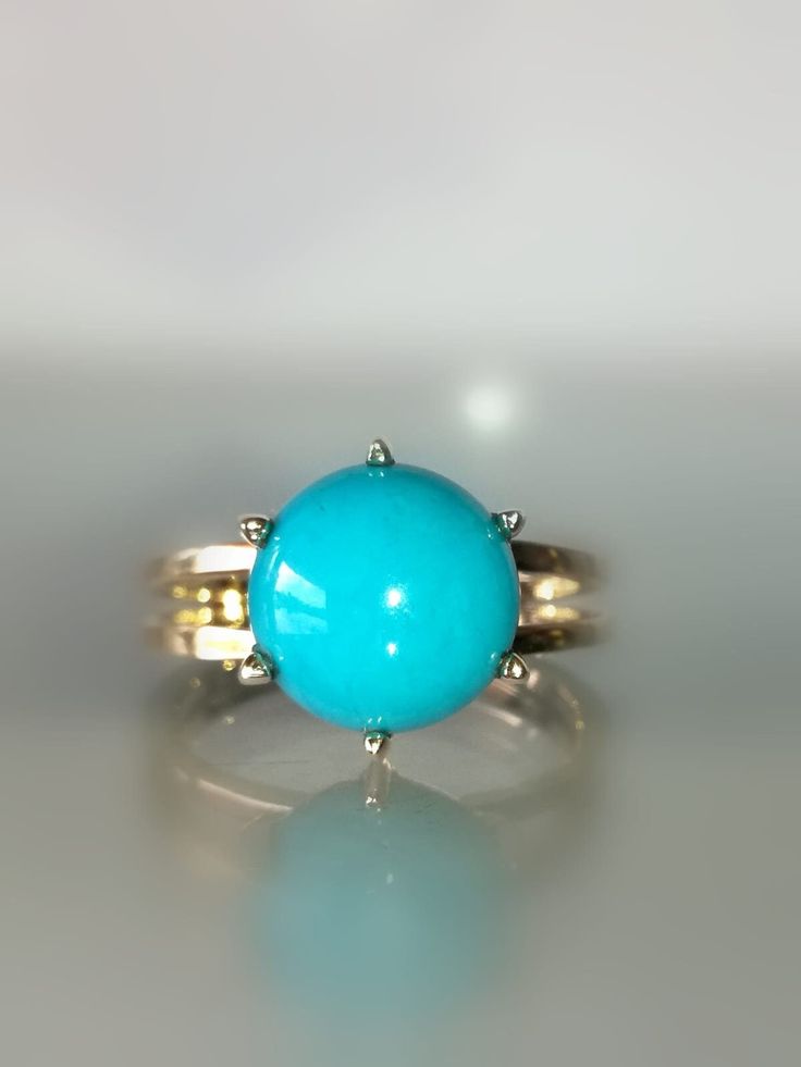 Turquoise statement ring - 14k yellow Gold Turquoise promise ring, Solitaire Turquoise ring. --- ★★Elegant, solitaire Turquoise Engagement Ring in 14k solid Gold, with two bands.  Set with a 10 mm round natural Turquoise in a minumalist prong seting. Shipping is insured Worldwide and Free. ★★ ITEM DETAILS: ★Metal: 14k/18k solid rose/yellow/white gold by your choice. ★Ring Size: Selectable (4-9 US sizes) ★Width: The upper part is 11 mm(top), 2 mm at the bottom. ★ Main Stone: Natural Turquoise: 10 Wedding Ring Turquoise, Turquoise Wedding Ring, Turquoise Engagement Ring, Turquoise Ring Engagement, Turquoise Statement Ring, Ring Elegant, Turquoise Wedding, Ring Turquoise, Rose Yellow