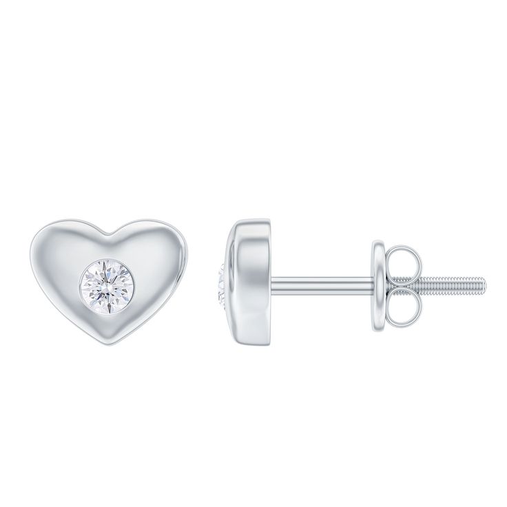 Heart Shape Stud Earrings with Natural Diamond in Gold Diamond - ( HI-SI ) - Color and Clarity - Rosec Jewels Flush Setting, Round Diamond Setting, Signature Jewelry, Timeless Jewelry, Diamond Set, Rose Gold Diamonds, Conflict Free Diamonds, Heart Earrings, Free Jewelry