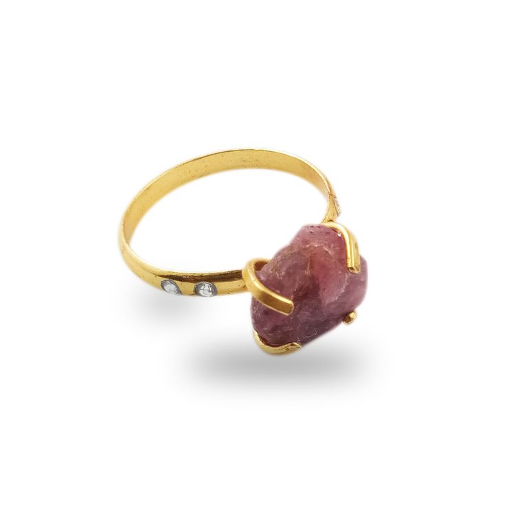 18k Gold Plated Raw Ruby Gemstone Ring, Prong Set Ring, CZ Pave Set Gemstone Ring, Birthstone Ring, Rough Gemstone Ring, Gift For Her Gemstone- Ruby Rough Shape- Freeform Size- 8-12mm aprx. Also can be done in Silver, Rose Gold and Oxidized plating with all needed stone colors, shape and size. For the wholesale orders please contact us. Also if you want to order any stone and quantity which is not listed in shop then contact us. We also accept the customized orders. Thank you for your visit, hap Yellow Gold Rings With Stones For Gift, Fine Jewelry Rings With Stones For Gift, Yellow Gold Promise Ring With Stones, Gold Cluster Ring With Stone Setting For Gift, Gold Cluster Ring With Stone Setting As Gift, Round Diamond Ring With Gemstone For Gift, Gold Cluster Ring With Stone Setting - Perfect Gift, Yellow Gold Rings With Natural Stones For Gift, Ruby Rings With Stones For Gift