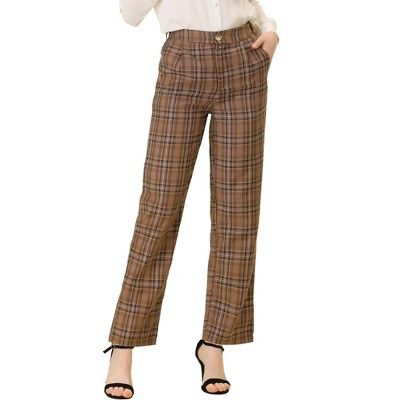 These trousers are essential for dressing up or down. Lightweight fabric, covered in a plaid pattern, shapes these trendy trousers with a high-rise fit. How it is a bit high waist and how it gathers at the waist adding shape to the body. You may love everything about these trousers, from their regular fit to the elastic high-waist, which could double as a hiding mechanism for women with love-handles. Style these trousers with a crop top and heels for the ultimate look. Occasion: Shopping, Social Plaid Straight Leg Pants For Fall, Casual Plaid Bottoms With Welt Pockets, Plaid Straight Pants For Fall, Casual Plaid Pants With Welt Pockets, Plaid Pants For Workwear, Trendy Plaid Bottoms For Winter, Trendy Non-stretch Plaid Bottoms, Trendy High Waist Plaid Bottoms, Trendy Plaid Winter Bottoms