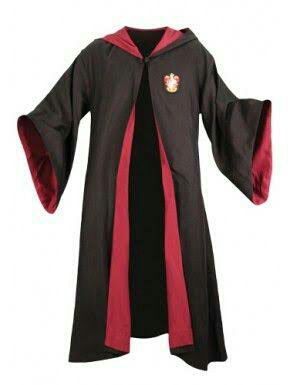 a black and red robe with an emblem on it