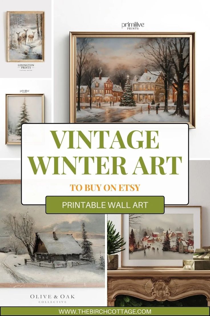 vintage winter art to buy on etsy printable wall art from the birch cottage