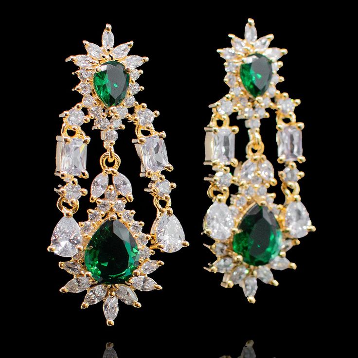 Natasha Set Emerald - Gold Plating - á La Couture Elegant Sets, Wardrobe Outfits, Faux Stone, Emerald Stone, Large Earrings, Small Earrings, Come Together, Cz Stone, Base Metal