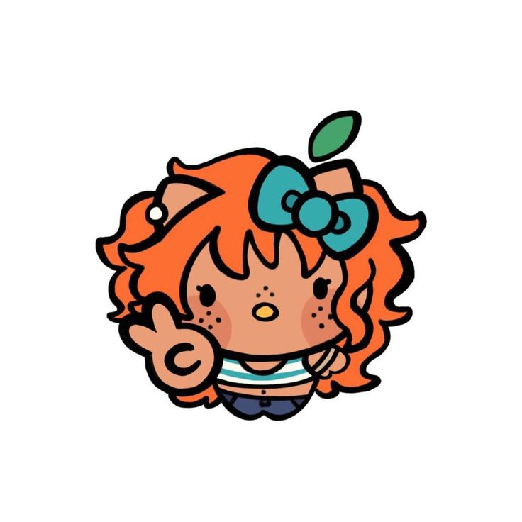 an orange haired girl with blue hair and a bow on her head