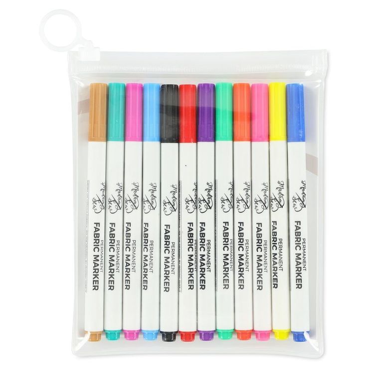 six different colored markers in a plastic bag