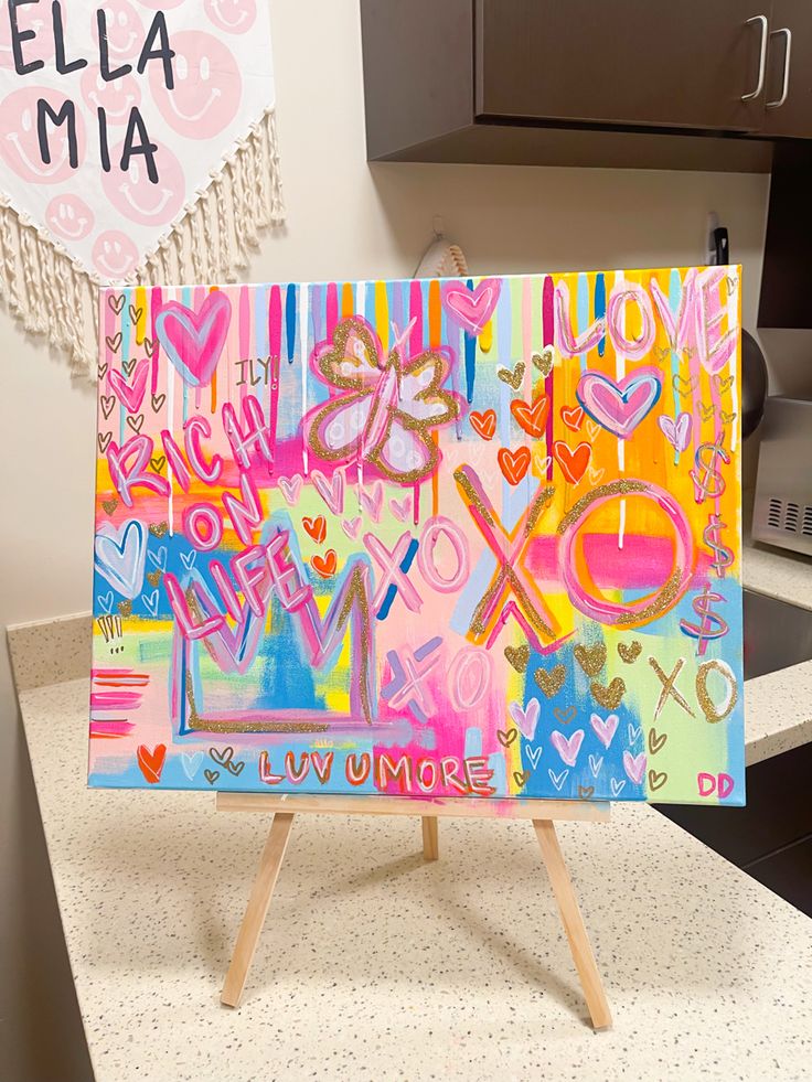 Xoxo canvas painting, preppy, dollar signs, hearts, love, cute, college girl paintings, instagram art, dorm art Canvas Painting Designs Abstract, Cute Preppy Canvas Paintings, Custom Painting Canvas, Trendy Canvas Art, Paintings For Dorm, Cute Abstract Paintings, Dorm Room Paintings Canvases, Diy Dorm Paintings, College Dorm Room Paintings