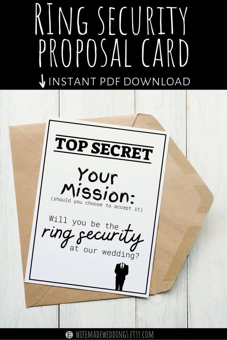 a ring security card with the text top secret your mission will you be the ring security at our wedding?