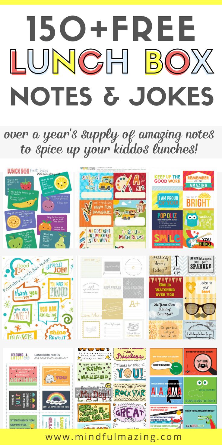 lunch box notes and jokes for kids with the text overlay that reads 10 free lunch box notes and jokes