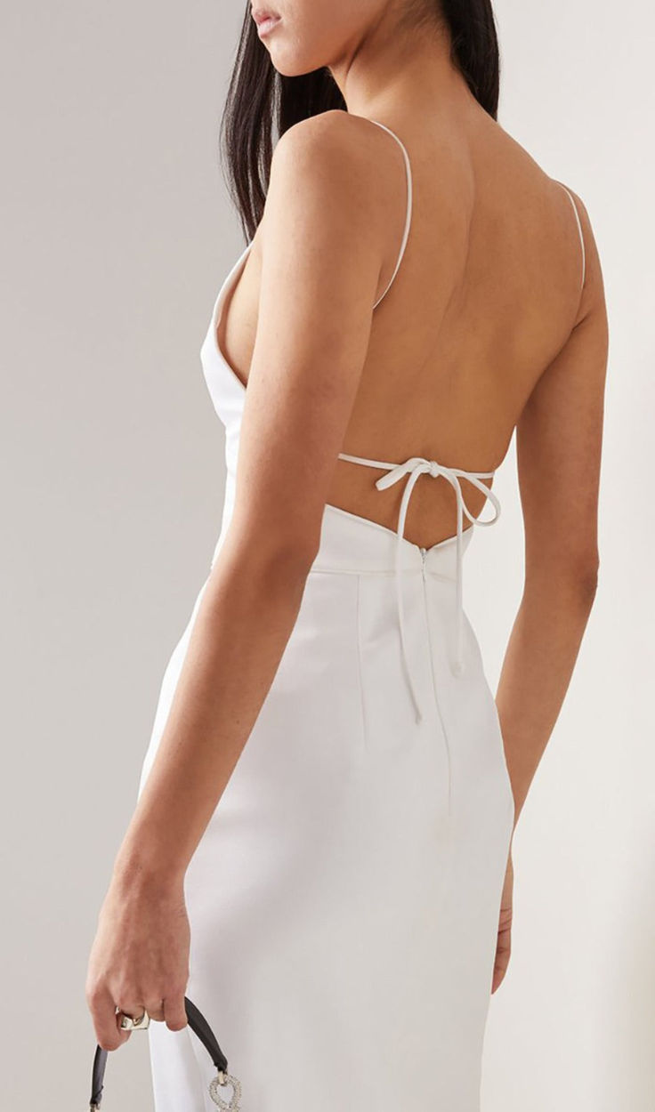 WHITE STRAPPY V NECK BUTTON MIDI DRESS Chic V-neck Dress With Lace-up Back, Evening V-neck Dress With Corset Back, Fitted Lace-up Back Dress For Party Season, Fitted V-neck Dress With Sweetheart Neckline For Wedding, Wedding Dresses With Corset Back And Spaghetti Straps, Wedding Dresses With Spaghetti Straps And Corset Back, Spaghetti Strap Mini Dress For Wedding Party, Summer Fitted Evening Dress For Bridesmaids, White Fitted Midi Dress For Prom