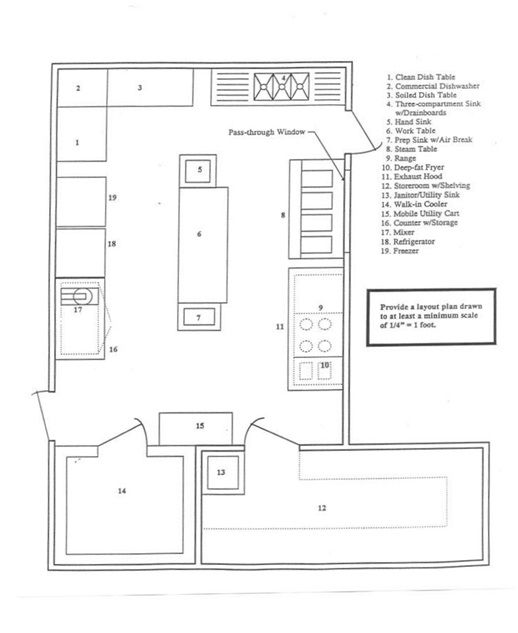 a floor plan for a kitchen with an island