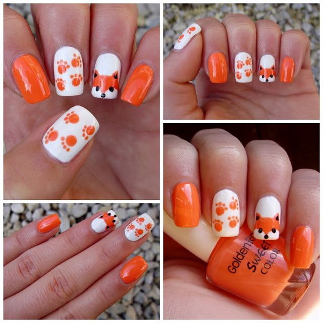 Fall Fox Nails, Fox Nails Designs, Insane Nails, Cubs Nails, Fox Nail Art, Peach Colored Nails, Kylie Nails, Fox Nails, What Does The Fox Say