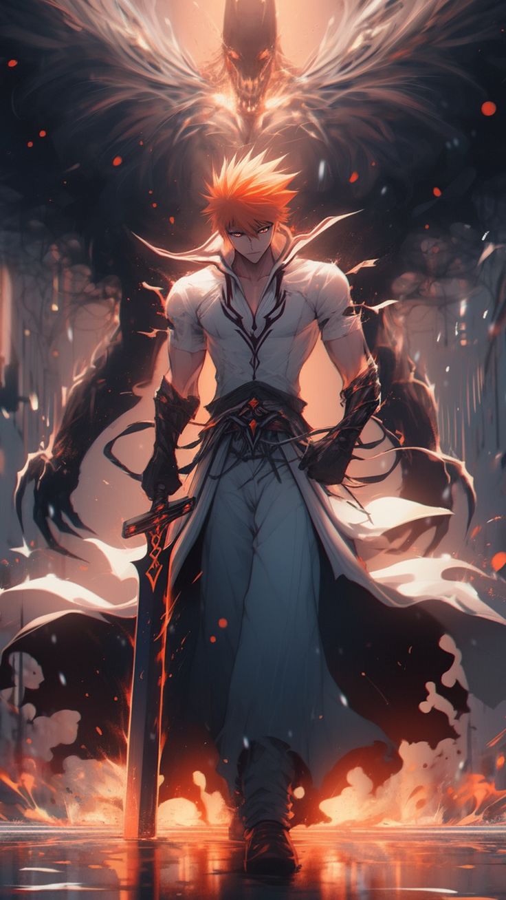 an anime character standing in front of a demon