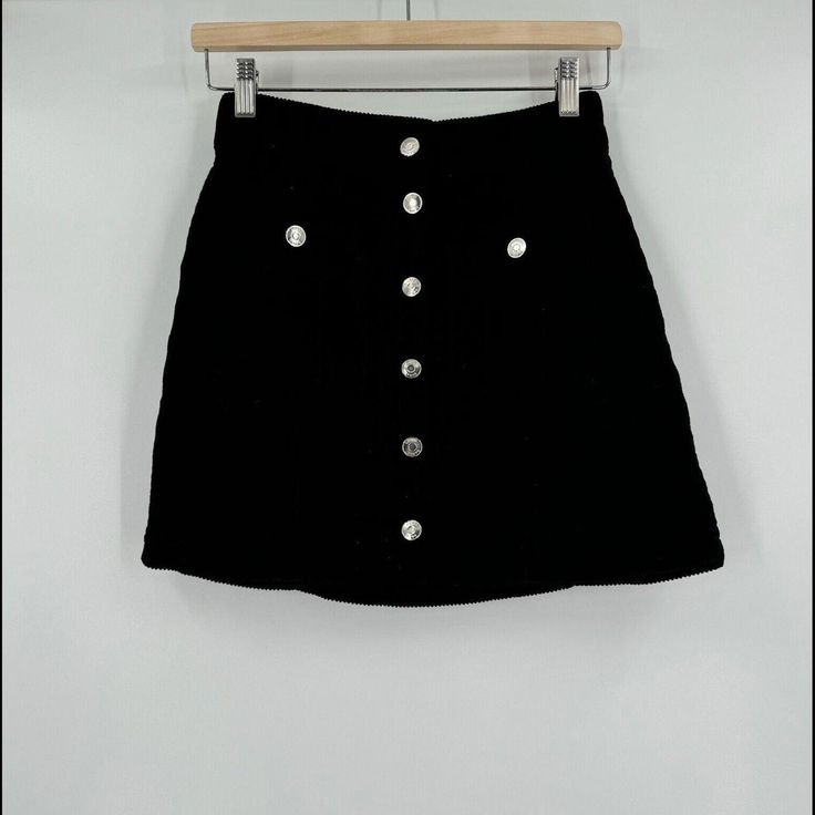 Ba&Sh Womens Noir Black Corduroy Button Up Mini Jupe Dora Skirt Sz Xs Nwt Womens Skirt, Button Up, Skirt, Women Shopping, Black, Color