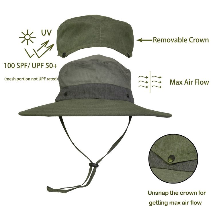 Sun Protection Safari Hat Wide Brim Fishing Hiking Boonie Cap for Men Women It is a premium quality sun hat for sun precaution. It has incredibly ability of breathable and comfortable. The contour is so free and fashionable. The greatest hat there has ever been, or ever will be in summer for talent showing itself. It is really suitable for camping , cycling or Fishing. ONE SIZE FITS MOST Casual style unisex sun hat, snug and cosy fit. Head brim 3.7", overall diam 15.5", head diam 7, head circumference 23.8". One size fits most adults head size. SUN PROTECTION UV protection micro-fiber features 100 SPF/ UPF 50. Keeps the sun from your face and neck and offers great protection from the damaging rays. High quality micro-fiber material. ADJUSTABLE The sun hat has an adjustable chin strap to ke Adjustable Flat Brim Bucket Hat For Outdoor Activities, Adjustable Flat Brim Bucket Hat For Outdoor, Adjustable Wide Brim Bucket Hat For Outdoor Activities, Outdoor Wide Brim Hat, Upf 50+ Flat Brim Sun Hat For Outdoor Activities, Adjustable Flat Brim Sun Hat For Outdoor, Durable Short Brim Hat For Outdoor, Adjustable Fit Short Brim Hat For Camping, Waterproof Brimmed Hat For Outdoor