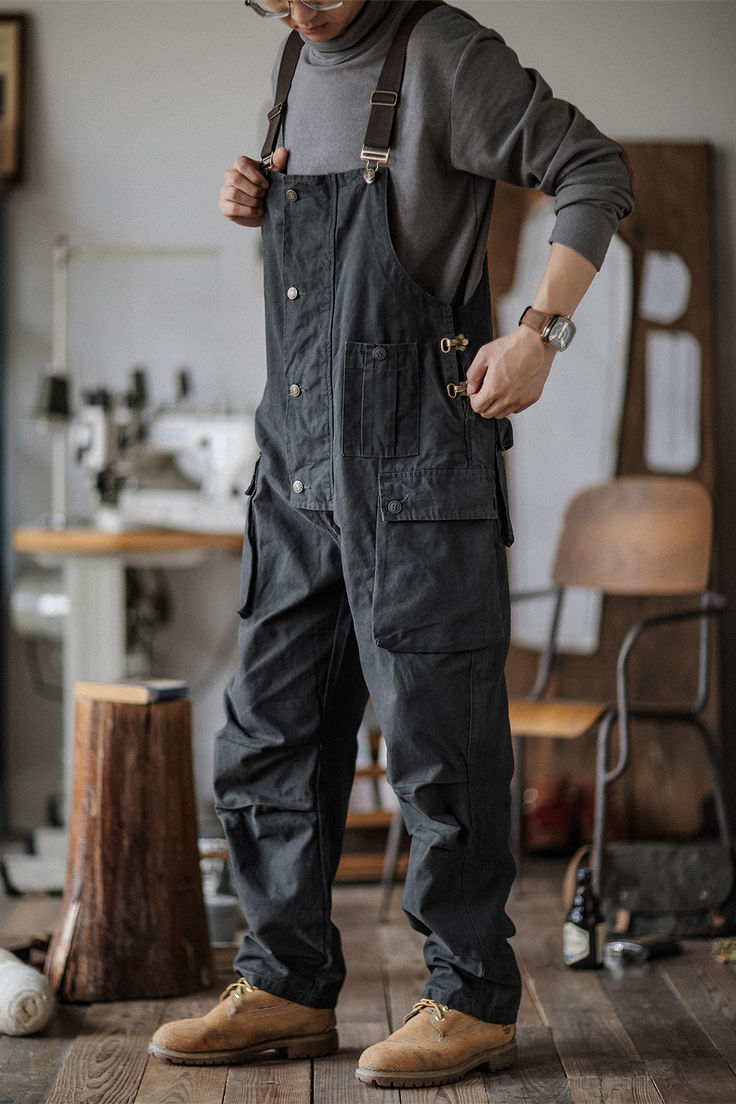 Men's Canvas Overalls Flap Pockets Button Front Workwear Canvas Overalls, Libra Style, Utility Overalls, Overalls Style, Coveralls Mens, Dad Style, Mens Overalls, Brick Art, Overalls Men