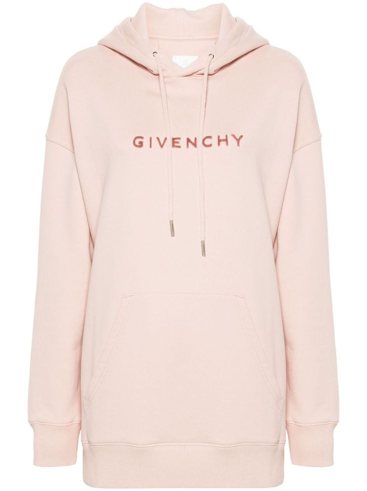 blush pink cotton jersey texture appliqué logo to the front signature 4G appliqué to the rear drawstring hood V-neck drop shoulder long sleeves ribbed cuffs and hem front pouch pocket straight hem French terry lining Givenchy Hoodie, Givenchy Sweater, Black Silk Scarf, Leather Blouse, Paris T Shirt, Versace Outfit, Cardigan Sweater Jacket, Knit Turtleneck Sweater, Pink Hoodie