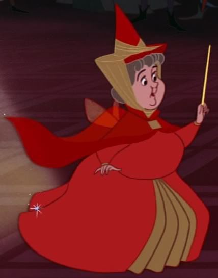 an animated character in a red dress holding a wand