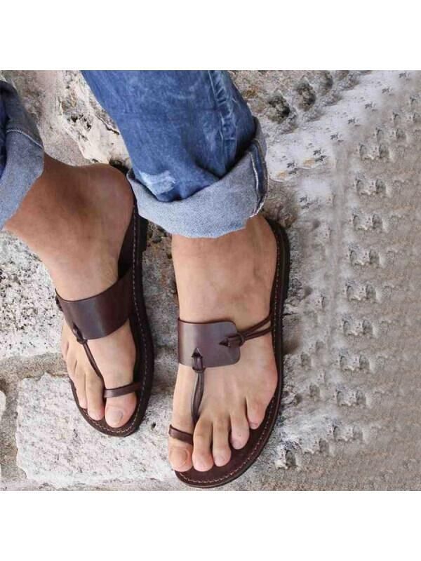 Plain Flat Peep Toe Casual Comfort Sandals – bydudecom Leather Chappals For Men, Brown Toe Post Sandals For Summer, Casual Flat Heel T-strap Sandals For Beach, Casual T-strap Sandals With Flat Heel For Beach, Brown Flat T-strap Sandals For Summer, Brown Open Toe T-strap Sandals For Spring, Brown Open Toe Flip Flops For Summer, Casual T-strap Toe Post Sandals For Beach, Casual Toe Post T-strap Sandals For Beach