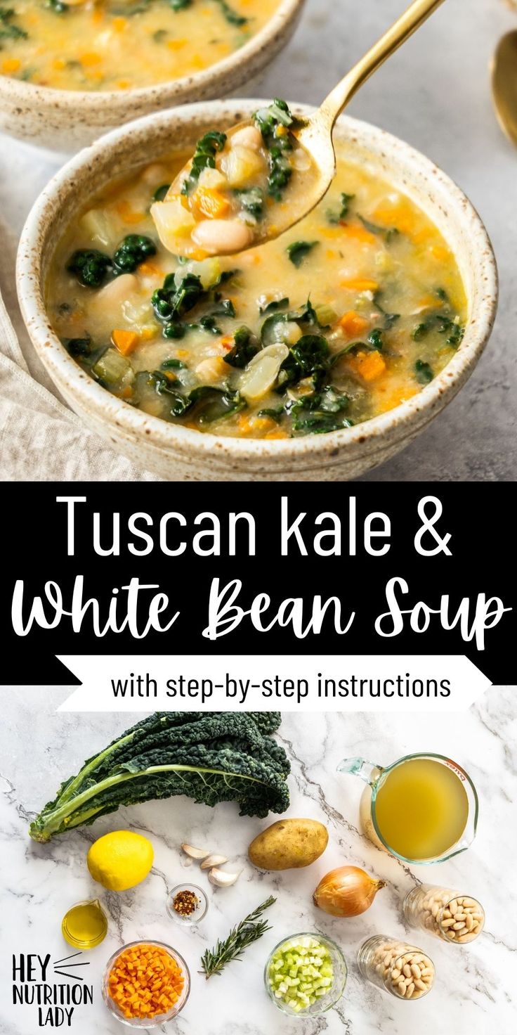 tuscann kale and white bean soup with step - by - step instructions