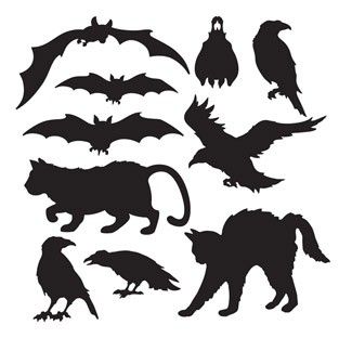 the silhouettes of various animals and birds are shown in black on a white background