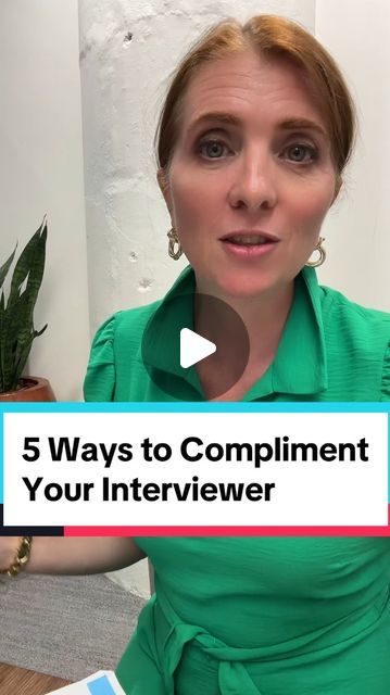 a woman in a green dress with the words 5 ways to compliment your interviewer