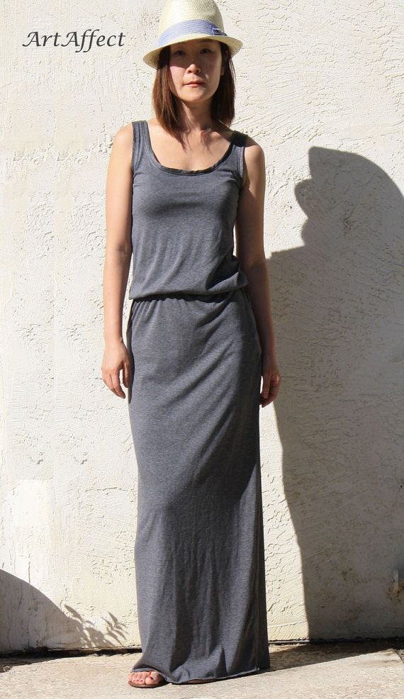 Sleeveless Maxi Dress with Elastic Waist - Charcoal Gray Casual Stretch Maxi Dress, Stretch Maxi Sundress For Summer, Sleeveless Maxi Sundress With Elastic Waistband, Casual Stretch Maxi Dress For Summer, Vacation Sleeveless Maxi Dress With Elastic Waistband, Sleeveless Maxi Dress With Elastic Waistband For Vacation, Casual Sleeveless Maxi Dress With Elastic Waistband, Casual Stretch Maxi Dress For Vacation, Cotton Maxi Dress With Elastic Waistband