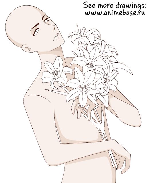 a drawing of a person holding flowers in their hands with the caption see more drawings below