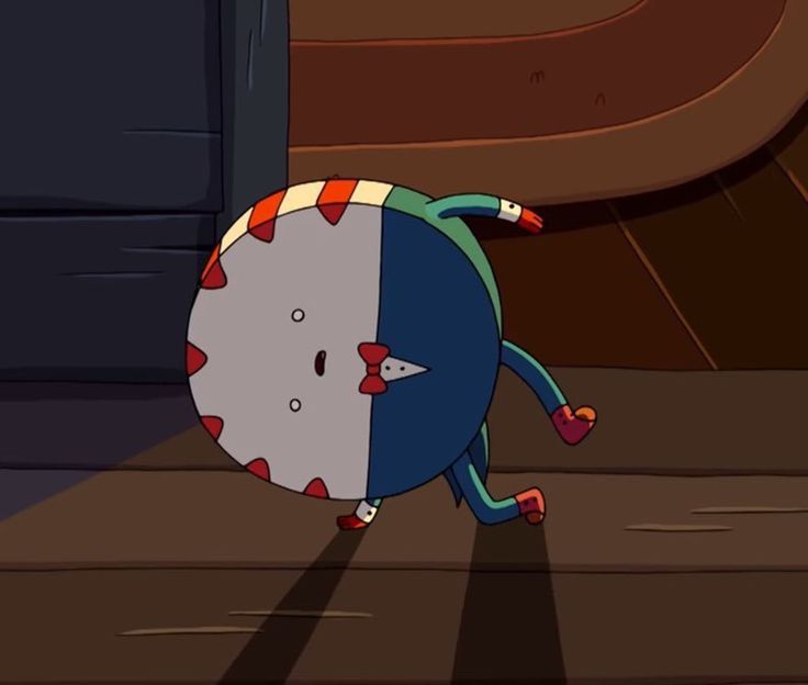 a cartoon character is running on the floor in front of a door with his head turned to the side